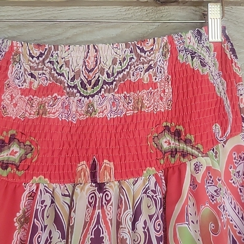 Soma Red Printed Smocked Top Strapless Maxi Dress Size Small - Picture 3 of 5